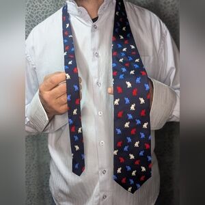 Alynn Neckwear Elephant Print Silk Tie Patriotic Red White Blue 58"